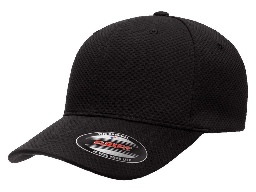 Flexfit 6584 Cool & Dry 3D Hexagon Jersey Hat in Black