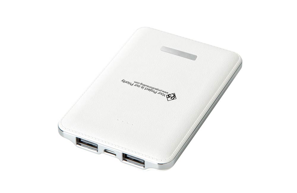 White Faux Leather Texture Powerbank with Custom Full Color Company Logo