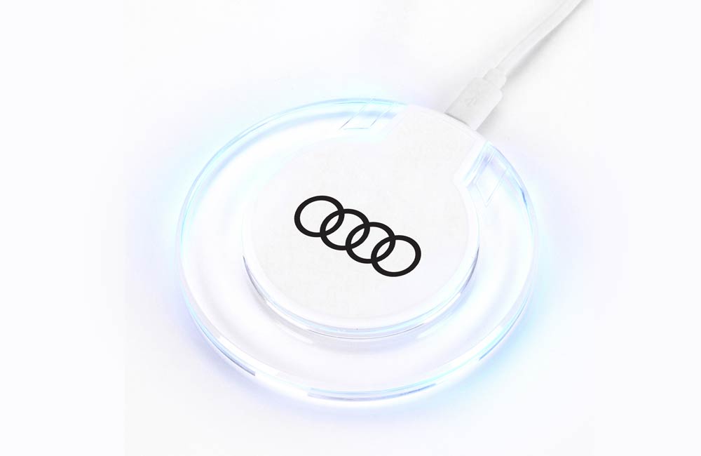White Ultra-Slim LED Wireless Charging Disk with Custom Company Logo
